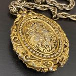 Unique Vintage Unsigned Three Ladies Cameo Perfume Locket Pendant 28” Necklace Gold Photo 3