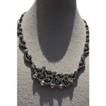 Vintage Heart Floral Necklace Pink & Green Crystals Flower Necklace Sz 16” Silver Photo 1