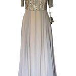 Adrianna Papell NWT  Formal Dress Silver Sz 2 Beaded Bodice Chiffon Bride Groom Photo 0