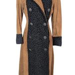 American Vintage Vintage Pennylane Suede Boucle Trim Double Breasted Long Coat Brown and Black Photo 0