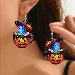 Halloween Witch Hat Ghost Potion Pumpkin Acrylic Drop Dangle Earrings Orange Photo 2