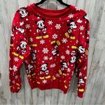 Disney  Mickey Mouse Santa Red Christmas Crewneck Sweatshirt Holiday Snowflake Photo 0