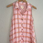 Maeve Flounced Mini Shirt Dress Babydoll Pink Plaid Button Up Summer Preppy Photo 2