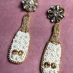Champagne Bottle White Gold Beaded Rhinestone Dangle Earrings Costume Jewelry Photo 0
