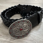 Valerie Stevens NWT  Black Braided Bonded Leather Belt Silver Tone Buckle Sz S/M Photo 0