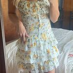 Yellow and white Floral Tiered Ruffle Dress Blue Photo 0