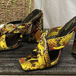 Liliana  Yellow & Black Animal Print Chain Square Toe Triangle Heel Shoes 8 Photo 0