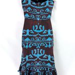Alexis  Ayanna Oceano Dress Large Brown Blue Aztec Print Linen Midi Vacation Photo 6