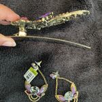 Peacock Gold and Purple Rhinestone Hairpin/Clip with matching earrings Photo 5