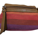 Liz Claiborne  Striped Canvas Cosmetic Bag – Leather Trim Makeup Pouch Photo 0