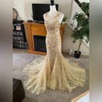 Jovani  Gold Sequined Mermaid Prom Dress Size 4 Princess Shimmering Glam Goddess Photo 1