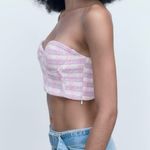 ZARA Plaid Tweed Bustier Corset Top Pink Purple Large Crop Strapless Photo 12