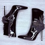 Azalea wang night shift stiletto booties boots black glitter leaf style heel 8.5 Photo 0