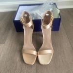 Stuart Weitzman  Blush Silk Satin‎ Square Nudist Heels Strappy Sandal Size 6 NIB Photo 2