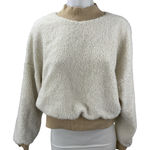 Fabletics Malia Polar Fleece White Brown Mock Neck Long Sleeve Sweater Top Sz M Photo 0