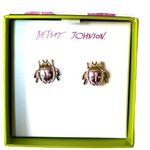 Betsey Johnson Ladybug Stud Earrings Gold Tone Metallic Purple Photo 0