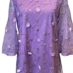 Whimsical Boho Hippie Purple Sheer Embroidered Sequin Appliqué Floral Mesh Top Size M Photo 2