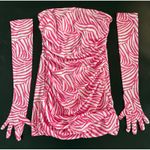 New! Miscreants Cupid Mini Dress & Oprah Gloves Pink Zebra Sz Medium Photo 3