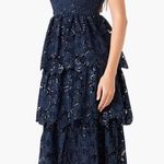 Endless Rose  Floral Lace Tiered Sequin Midi Dress Navy Blue size Small Photo 2