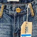 Blue Pearl Allen Schwartz Topaz Jeweled Jeans Blue 70s Flare Size 28 Y2K NWT Photo 3