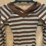 BDG NWOT Urban Outfitters Shannen Brown Striped Long Sleeve Ribbed T-Shirt XS Photo 4