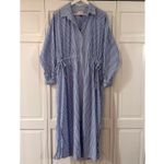 A New Day blue striped gathered waist midi shirt dress large Photo 1