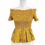 Japna  Women’s Small Yellow Off Shoulder Floral Smock Stretchy Pwplum Top Blouse Photo 0