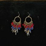 Beaded Dangle Earrings Red White Blue Patriotic Fringe Statement Jewelry Photo 0