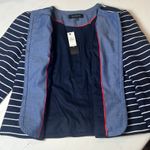 Talbots Navy White Striped Textured Open Front Blazer Women's 4 NWT Photo 4