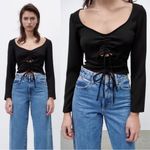 ZARA Ruched Cut Out Long Sleeve Top in Black Size Small Photo 1
