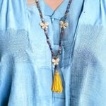 1Pc Boho Sweater Necklace Colorful Beaded Yellow Tassel Cross Feather Charm Fash Photo 1