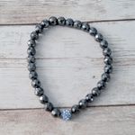 Dark Grey Stretch Bracelet with One Bead with Blue Gems Gray Photo 0