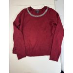 Hooked up Embellished Neck Long Sleeve Sweater Burgundy Red M Size M Photo 2