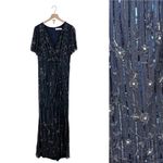 Mac Duggal Sequin Embellished Beaded Faux Wrap Gown Navy Blue Sz 14 NWT 93654 Photo 2
