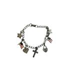 Patriotic silver charm bracelet American flag cross bracelet hearti Photo 2