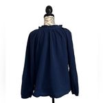 Just living Navy Cotton Gauze Peasant Blouse M Boho Forest Fairy Coastal Slub Photo 4