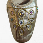 60s Vintage Metallic Gold Rhinestone Embellished USA Made Ballet Slipper Size 8 Photo 4