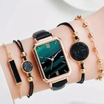 Gorgeous Women's Quartz Watch 5 Piece Set with Matching Leather Bracelets Black Photo 0