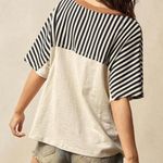 Oversized Striped Star Colorblock Patchwork Boho Top 100% Cotton White Photo 1