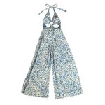 Free People  FP Women’s Kira Halter Neck Wide Leg Jumpsuit Blue White Print Photo 11