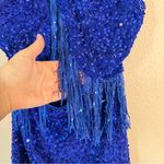 Lulus  Blue Sequin Fringe Mini Dress Womens L Halter Party Baddie Bling Prom Photo 9