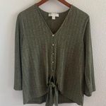 Michael Kors MICHAEL Tie Front Top Green Tone Button Front Contemporary Large Photo 0