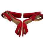 Torrid Women's Red Ankle Strap Block Heel Peep Toe Faux Suede Sandals 8 Photo 4