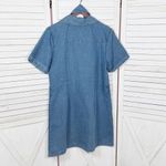 Indulge  Chambray Button Up Belted Short‎ Sleeve Shirt Dress Denim Blue Large Photo 7