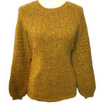 Ann Taylor Knit Sweater Bubble Sleeve Wool Blend Ribbed Mustard Yellow Photo 0