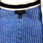 Talbots Cable Knit Cardigan Sweater Tipped Long Line Womens XL Blue White Photo 5