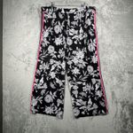Susan Graver  Floral Print Crop Wide Leg Pants Womens XLP Black White Pink Stripe Photo 2