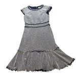 Rebecca Taylor  Navy Blue and White Tweed Dress with Frayed Details Size 4‎ Photo 0