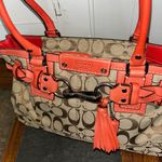 Coach  Tan and Red Signature Shoulder Bag Photo 1