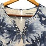 Alfred Dunner Petite ALFRED DUNNER Floral V Neck Top Sz 14 Petite Blue White Lined Beaded 3/4 Sleeve Photo 1